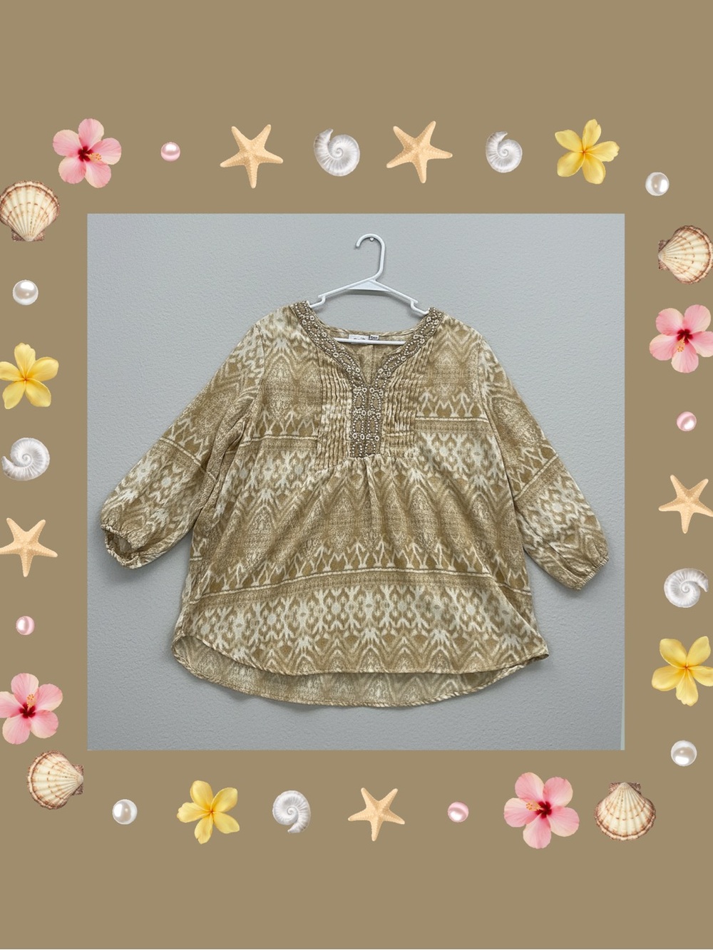 KIM ROGERS Bohemian Embellished Aztec Women's Top…27"P2P 29"length - Picture 2 of 8